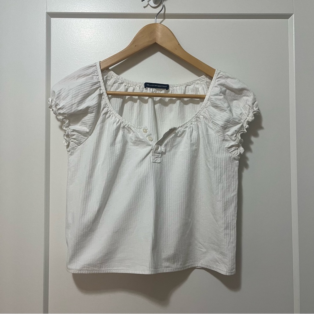 BRANDY MELVILLE - White Cropped Puff Sleeve - Women‘s O/S